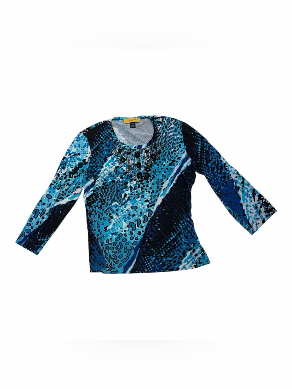 St. John Blue & Black Printed Long-Sleeve Top
